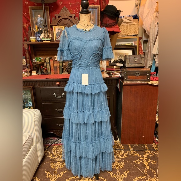 NWT Ivy City Co Whimsical Dress (maxi-length) in Slate Blue, Size SMALL. - Picture 6 of 10